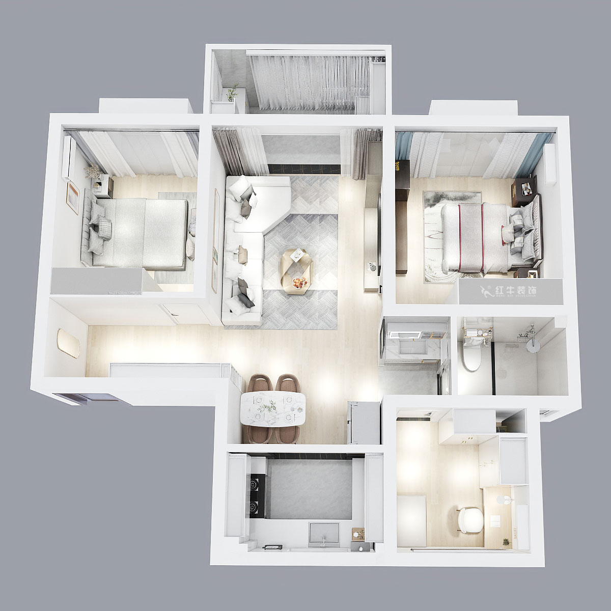 张智猿｜白马澜山2-702-89㎡-现代风格｜3室1厅1卫｜新房装修｜定制家｜全包12万｜00_05鸟瞰图